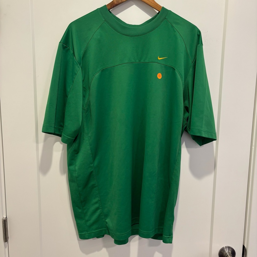 Nike Vintage Mens XL Green Performance Mesh Short‎ Sleeve Training Shirt Swoosh
